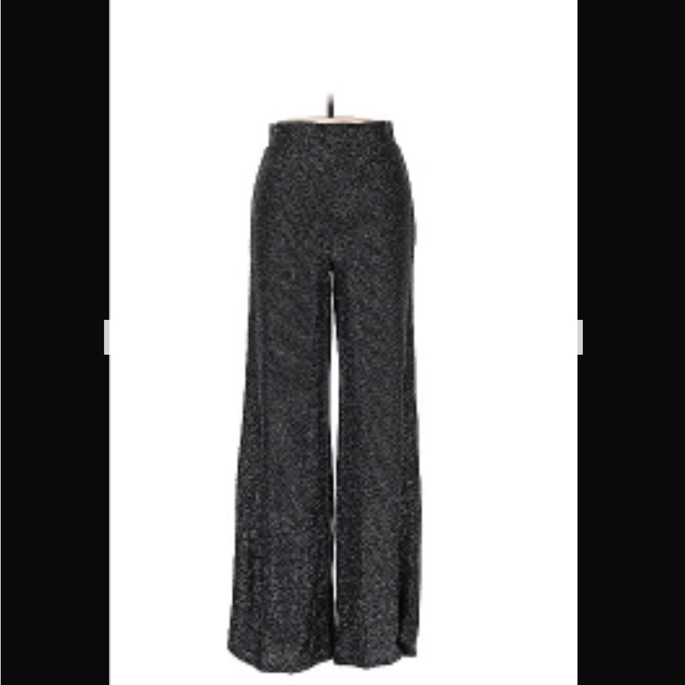 Flowy Black and Silver Women's Wide-Leg Pants